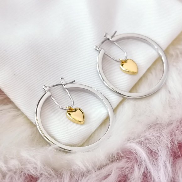 Tory Burch Silver Heart Celestial Gold Hoop Earrings - Picture 2 of 3